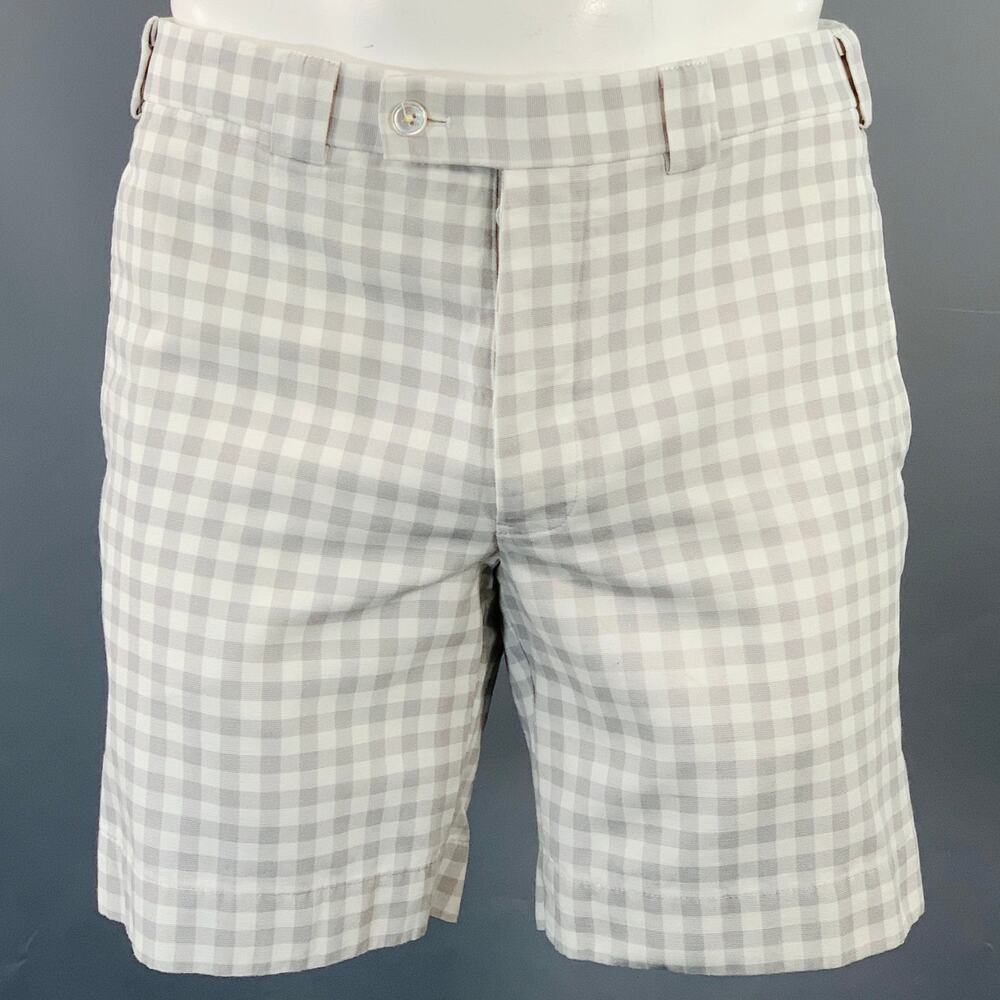 BLACK FLEECE Size M Grey White Checkered Cotton Button Fly Shorts